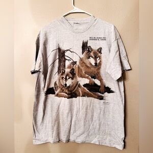 Vintage 90s Alaskan Mile 101 Grey wolf graphic tee single stitch